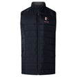 The Lincoln Wolves Women's Elite Microlite Gilet by EMB Canterbury is a black insulated vest with a front zipper, featuring an embroidered wolf mascot and "WOLVES" text on the left chest.