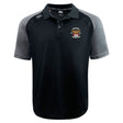 The Atlanta Old White Rugby Champs Elite Polo by EMB Canterbury features black and gray Vapodri fabric, a collar, button placket, and an embroidered "National Champions 2018-2019" logo on the left chest to keep you cool and comfortable.