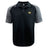 The Monarch Rugby Club Elite Polo by EMB Canterbury is a short-sleeve black and gray shirt with a "M" logo and “MUDDOGS” on the left chest, made from lightweight Vapodri fabric, plus the Canterbury logo on the right shoulder.