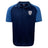 The Franklin County High School Rugby Elite Polo by EMB Canterbury features navy with light blue sleeves, a buttoned collar, "FLYER RFC" badge on the chest, and right shoulder logo. Made with Vapodri fabric for all-day lightweight comfort.