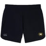 The Monarch Rugby Club Elite Woven Short by EMB Canterbury features a small white Canterbury logo on the left leg and a yellow and black "Monarch Rugby" crest on the right leg—ideal for active training sessions.