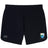 The Las Colinas Rugby Elite Woven Short by EMB Canterbury features black fabric, the Canterbury logo on the left leg, a blue and white club crest on the right, and zippered pockets for secure storage.