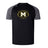 The Monarch Rugby Club Elite Training Tee by WRS Canterbury features black and gray short sleeves, "Monarch Rugby," and a large "M" logo on the chest. Crafted from lightweight, durable fabric for ultimate comfort.