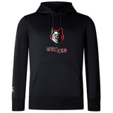The Lincoln Wolves Club Lightweight Hoodie by Canterbury from WRS Canterbury features a stylized wolf head logo and "Lincoln Wolves Rugby" in red and white on the chest, with a kangaroo pocket, inspired by the classic Canterbury Club hoodie design.