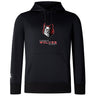 The Lincoln Wolves Club Lightweight Hoodie by Canterbury from WRS Canterbury features a stylized wolf head logo and "Lincoln Wolves Rugby" in red and white on the chest, with a kangaroo pocket, inspired by the classic Canterbury Club hoodie design.