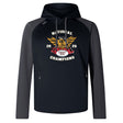 The Atlanta Old White Rugby Champs Elite Training Hoody by WRS Canterbury features black and gray colors, a tiger crest, "National Champions 2025," "OWRFC 1974," red accents, and custom sportswear details for top performance.