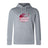 The Guilford College Club Lightweight Hoodie by WRS Canterbury features a light gray design with a front pocket, drawstrings, maroon rugby ball graphic, and "QUAKER RUGBY" on the chest. Made to order for comfort and style.