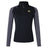 The Monarch Rugby Club Women's Elite First Layer by EMB Canterbury is a black and gray long-sleeve pullover with VapoDri tech, a quarter-zip collar, and an embroidered "M" logo—ideal as a women's elite first layer.