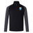 The EMB Canterbury Las Colinas Rugby Elite First Layer is a black and gray quarter-zip pullover with a crest logo on the left chest, brand logo on the right shoulder, and VapoDri tech—perfect for rugby training.