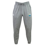 The Las Colinas Rugby Leisure Sweatpant by EMB Canterbury features a drawstring waist, recycled polyester fleece, a white logo on the left thigh, and a colored crest logo on the right thigh.