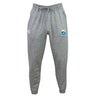 The Las Colinas Rugby Leisure Sweatpant by EMB Canterbury features a drawstring waist, recycled polyester fleece, a white logo on the left thigh, and a colored crest logo on the right thigh.