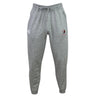 The Lincoln Wolves Leisure Sweatpant by EMB Canterbury features a light grey design, elastic waistband, drawstring, and two embroidered logos on the thighs, offering style and comfort.