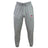 The Guilford College Leisure Sweatpant by EMB Canterbury features a drawstring waist, sustainable fleece for comfort, a white logo on the left thigh, and a red "Dersier Rugby" logo on the right.