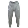 The Fortivus Academy Leisure Sweatpant by EMB Canterbury features a gray organic cotton jogger design, drawstring waist, and two embroidered thigh logos, shown against a white background.