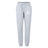 The Fortivus Academy Women's Leisure Sweatpant by EMB Canterbury features a light gray hue, drawstring waist, elastic cuffs, and logo on the thigh. Made from soft organic cotton for everyday comfort.