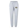 The Monarch Rugby Club Women's Leisure Sweatpant by EMB Canterbury is light grey, made from organic cotton, and features a drawstring waist, "Monarchs Rugby" logo on the left thigh, and a small Canterbury logo on the right.