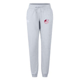 The Guilford College Women's Leisure Sweatpant by EMB Canterbury features a light grey color, elastic waistband, drawstring, and a red "Ontario Rugby" logo on the left thigh.
