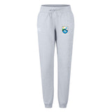 The Las Colinas Rugby Women's Leisure Sweatpant by Canterbury features a blue and yellow crest logo on the upper left thigh, an elastic waistband with drawstring, and is made of soft organic cotton for all-day comfort. Brand: EMB Canterbury.