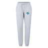 The Las Colinas Rugby Women's Leisure Sweatpant by Canterbury features a blue and yellow crest logo on the upper left thigh, an elastic waistband with drawstring, and is made of soft organic cotton for all-day comfort. Brand: EMB Canterbury.