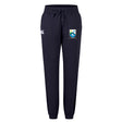 The Las Colinas Rugby Women's Leisure Sweatpant by EMB Canterbury features a navy blue color, elastic waistband with drawstring, logos on the left thigh, and elastic ankle cuffs.