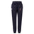 The Lincoln Wolves Women's Leisure Sweatpant by EMB Canterbury features a navy blue color, drawstring waist, embroidered wolf logo and "WOLVES" text on the right thigh, plus a small white logo on the left—combining comfort and style.