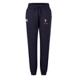 The Lincoln Wolves Women's Leisure Sweatpant by EMB Canterbury features a navy blue color, drawstring waist, embroidered wolf logo and "WOLVES" text on the right thigh, plus a small white logo on the left—combining comfort and style.