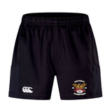 The Atlanta Old White Rugby Champs Advantage Short 2.0 by EMB Canterbury features the Canterbury logo on the left leg and a "National Champions 2023" crossed bats emblem on the right—ideal, sustainable shorts for training or daily wear.