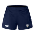 The Franklin County High School Rugby Women's Advantage Short 2.0 by EMB Canterbury features the Canterbury logo on the left leg and a Fly Emirates Rugby Referee badge on the right, ideal for women’s rugby or active lifestyles.