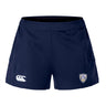 The Franklin County High School Rugby Women's Advantage Short 2.0 by EMB Canterbury features the Canterbury logo on the left leg and a Fly Emirates Rugby Referee badge on the right, ideal for women’s rugby or active lifestyles.