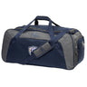 The Franklin County High School Rugby Holdall Duffle Bag by EMB Canterbury features a navy and gray design, shoulder strap, "Flyers" logo, Canterbury branding, and is water repellent—ideal for keeping rugby gear dry and organized.