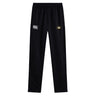 The Monarch Rugby Club Stretch Tapered Pant by EMB Canterbury features an elastic waistband, quick-dry fabric, a white Canterbury logo on the left, and a yellow-black oval emblem—ideal men's workout pants for any activity.