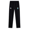 The Las Colinas Rugby Stretch Tapered Pant by EMB Canterbury features an elastic waistband, quick-dry fabric, a white Canterbury logo on the right, and a colorful crest on the left—combining comfort and style for men’s active days.