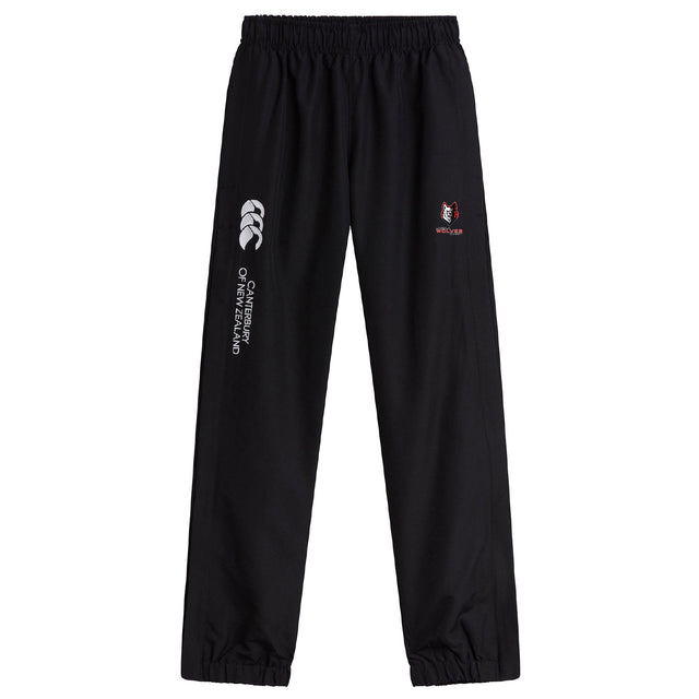 The Lincoln Wolves Cuffed Hem Stadium Pant by EMB Canterbury features an elastic waistband, Canterbury branding, a wolf logo with "Wolves" text, and stylish cuffed hems for a modern look.