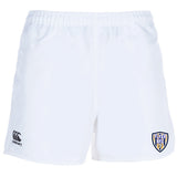 Franklin County High School Rugby Professional Polyester Rugby Shorts by EMB Canterbury, featuring an elastic waistband, Canterbury logo on the left leg, and Flyer RFC badge on the right leg. Made of durable polyester for top performance.