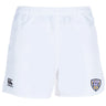 Franklin County High School Rugby Professional Polyester Rugby Shorts by EMB Canterbury, featuring an elastic waistband, Canterbury logo on the left leg, and Flyer RFC badge on the right leg. Made of durable polyester for top performance.