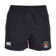 The Atlanta Old White Rugby Champs Player's Drill Short by EMB Canterbury features an elastic waistband, the Canterbury logo on the left leg, and a National Champions emblem on the right for a classic athletic style.