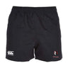 The Lincoln Wolves Player's Drill Short by EMB Canterbury features an elastic waistband, the Canterbury logo on the left leg, and a Wolves mascot logo on the right.
