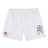 Guilford College Tactic Shorts by Canterbury for men—white with an elastic waistband, red "Quaker Rugby" logo on the left leg, black design on the right. Ideal for gym training or as classic EMB Canterbury rugby shorts.