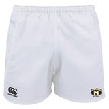 EMB Canterbury Monarch Rugby Club Advantage Rugby Shorts feature an elastic waistband, moisture-wicking fabric, the Canterbury logo on the left leg, and the Monarch Rugby logo on the right for comfort and style on and off the field.