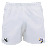 The Franklin County High School Rugby Advantage Shorts by EMB Canterbury feature an elastic waistband, moisture-wicking fabric, a Canterbury logo on the left leg, and the Flyer RFC badge on the right.