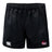 The Guilford College Advantage Rugby Shorts by EMB Canterbury are black, moisture-wicking shorts with an elastic waistband and feature white Canterbury and red Quaker Rugby logos on the front.