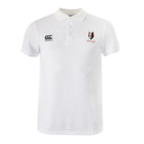 White Lincoln Wolves Waimak Polo by EMB Canterbury featuring a Canterbury logo on the right chest and a Lincoln Wolves logo with text on the left chest.