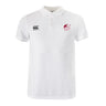 The Guilford College Waimak Polo by EMB Canterbury is a plain white rugby polo with short sleeves, a collar, and two chest logos—one on each side.