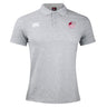 The Guilford College Waimak Polo by EMB Canterbury is a light grey men’s rugby polo with the Canterbury logo on the right chest and a Quaker Rugby logo on the left, blending style with sport.