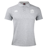 The Fortivus Academy Waimak Polo by EMB Canterbury is a light grey short-sleeve men’s rugby polo with a collar, featuring the CCC Waimak Rugby Polo logo on the right chest and the Fortivus Academy logo on the left.