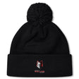 Stay cozy and stylish with the Lincoln Wolves Pom Pom Beanie by Canterbury. This black EMB Canterbury knit features a pom-pom, embroidered wolf head logo, and "Wolves" text on the front cuff—perfect for chilly days.
