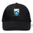 The Las Colinas Rugby Flexfit Drill Cap by EMB Canterbury features an embroidered crest with a horse, sun, and star above the text on the front panel.