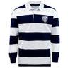 The EMB Mudoo Franklin County High School Rugby Classic Long Sleeve Hooped Rugby Jersey adds retro style to your wardrobe with its bold stripes and classic logo.
