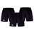 A 3-pack of Canterbury Advantage 2.0 shorts, in black with white logo on the left leg, featuring elastic waistbands and crafted from recycled materials for an eco-friendly touch.