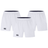 Three pairs from the Bundle Canterbury 3-Pack Canterbury Advantage 2.0 Shorts with a black logo on the left leg, arranged in a triangular formation, crafted using recycled content for eco-friendly style.